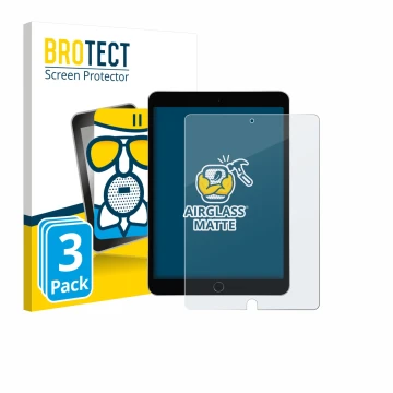 Parte frontal de un envase de producto con el logotipo de la marca BROTECT. Al lado se muestra el dispositivo Apple iPad 10.2