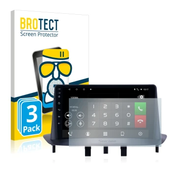 Parte frontal de un envase de producto con el logotipo de la marca BROTECT. Al lado se muestra el dispositivo Pioneer AVH-Z520