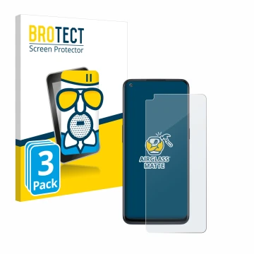 Parte frontal de un envase de producto con el logotipo de la marca BROTECT. Al lado se muestra el dispositivo OnePlus Nord N10