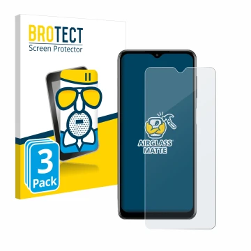Parte frontal de un envase de producto con el logotipo de la marca BROTECT. Al lado se muestra el dispositivo Samsung Galaxy M