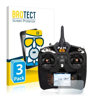 Parte frontal de un envase de producto con el logotipo de la marca BROTECT. Al lado se muestra el dispositivo Spektrum NX6 con