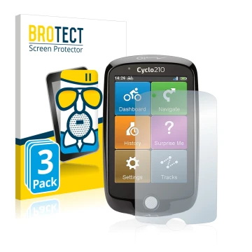 Parte frontal de un envase de producto con el logotipo de la marca BROTECT. Al lado se muestra el dispositivo Mio Cyclo 210 co