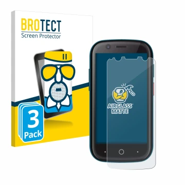 Parte frontal de un envase de producto con el logotipo de la marca BROTECT. Al lado se muestra el dispositivo Unihertz Jelly 2