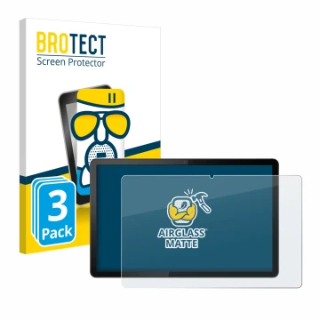 Parte frontal de un envase de producto con el logotipo de la marca BROTECT. Al lado se muestra el dispositivo Lenovo Tab P11 (