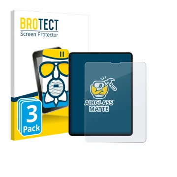 Parte frontal de un envase de producto con el logotipo de la marca BROTECT. Al lado se muestra el dispositivo Apple iPad Pro 1