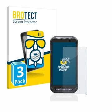 Parte frontal de un envase de producto con el logotipo de la marca BROTECT. Al lado se muestra el dispositivo Point Mobile PM8