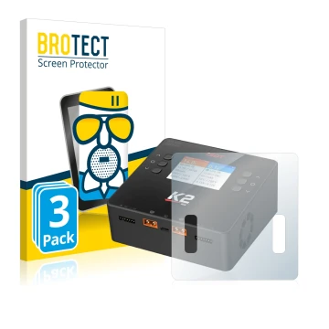 Parte frontal de un envase de producto con el logotipo de la marca BROTECT. Al lado se muestra el dispositivo ISDT Smart Duo C