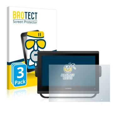 Parte frontal de un envase de producto con el logotipo de la marca BROTECT. Al lado se muestra el dispositivo Garmin GPSMAP 92