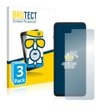 Parte frontal de un envase de producto con el logotipo de la marca BROTECT. Al lado se muestra el dispositivo Motorola G100 co