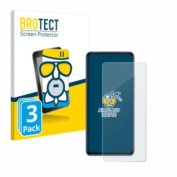 Parte frontal de un envase de producto con el logotipo de la marca BROTECT. Al lado se muestra el dispositivo Xiaomi Poco F3 c