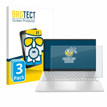 Parte frontal de un envase de producto con el logotipo de la marca BROTECT. Al lado se muestra el dispositivo HP Pavilion x360