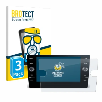 Parte frontal de un envase de producto con el logotipo de la marca BROTECT. Al lado se muestra el dispositivo Volkswagen Tigua