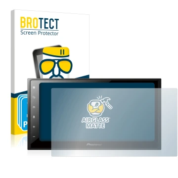 Parte frontal de un envase de producto con el logotipo de la marca BROTECT. Al lado se muestra el dispositivo Pioneer SPH-DA25