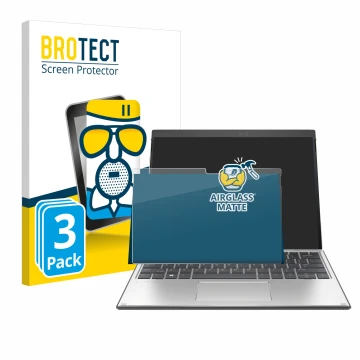 Parte frontal de un envase de producto con el logotipo de la marca BROTECT. Al lado se muestra el dispositivo HP Elite x2 G8 c