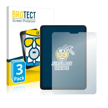 Parte frontal de un envase de producto con el logotipo de la marca BROTECT. Al lado se muestra el dispositivo Apple iPad Pro 1