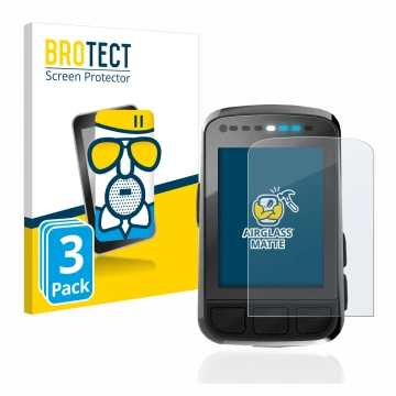 Parte frontal de un envase de producto con el logotipo de la marca BROTECT. Al lado se muestra el dispositivo Wahoo Elemnt Bol