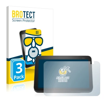 Parte frontal de un envase de producto con el logotipo de la marca BROTECT. Al lado se muestra el dispositivo Amazon Echo Show