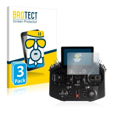 Parte frontal de un envase de producto con el logotipo de la marca BROTECT. Al lado se muestra el dispositivo FrSky Tandem X20