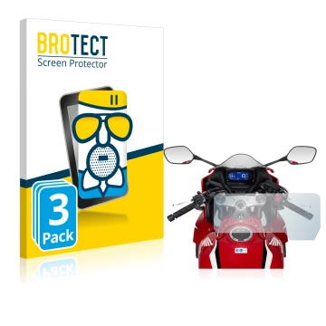 Parte frontal de un envase de producto con el logotipo de la marca BROTECT. Al lado se muestra el dispositivo Honda CBR650R 20