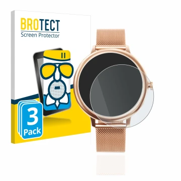 Parte frontal de un envase de producto con el logotipo de la marca BROTECT. Al lado se muestra el dispositivo Naixues Smartwat