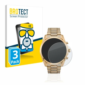 Parte frontal de un envase de producto con el logotipo de la marca BROTECT. Al lado se muestra el dispositivo Michael Kors Acc