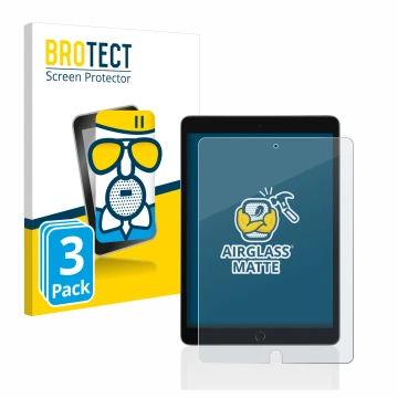 Parte frontal de un envase de producto con el logotipo de la marca BROTECT. Al lado se muestra el dispositivo Apple iPad 10.2