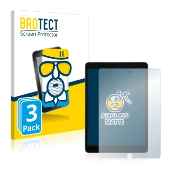Parte frontal de un envase de producto con el logotipo de la marca BROTECT. Al lado se muestra el dispositivo Apple iPad 10.2