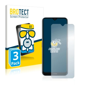 Parte frontal de un envase de producto con el logotipo de la marca BROTECT. Al lado se muestra el dispositivo Nokia G50 con su