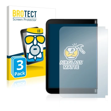 Parte frontal de un envase de producto con el logotipo de la marca BROTECT. Al lado se muestra el dispositivo Microsoft Surfac