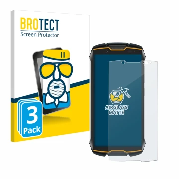 Parte frontal de un envase de producto con el logotipo de la marca BROTECT. Al lado se muestra el dispositivo Cubot King Kong 