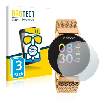 Parte frontal de un envase de producto con el logotipo de la marca BROTECT. Al lado se muestra el dispositivo Oozoo Q00117 con