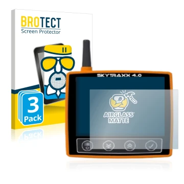 Parte frontal de un envase de producto con el logotipo de la marca BROTECT. Al lado se muestra el dispositivo Skytraxx 4.0 con
