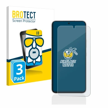 Parte frontal de un envase de producto con el logotipo de la marca BROTECT. Al lado se muestra el dispositivo Samsung Galaxy S