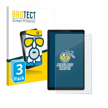 Parte frontal de un envase de producto con el logotipo de la marca BROTECT. Al lado se muestra el dispositivo Lenovo Tab TB-X3