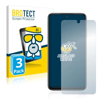 Parte frontal de un envase de producto con el logotipo de la marca BROTECT. Al lado se muestra el dispositivo Xiaomi Redmi Not