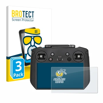 Parte frontal de un envase de producto con el logotipo de la marca BROTECT. Al lado se muestra el dispositivo DJI RC Pro con s
