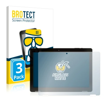 Parte frontal de un envase de producto con el logotipo de la marca BROTECT. Al lado se muestra el dispositivo Hannspree Pad Ap