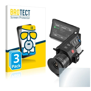Parte frontal de un envase de producto con el logotipo de la marca BROTECT. Al lado se muestra el dispositivo Arri MVF-2 con s