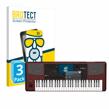 Parte frontal de un envase de producto con el logotipo de la marca BROTECT. Al lado se muestra el dispositivo KORG Pa1000 con 