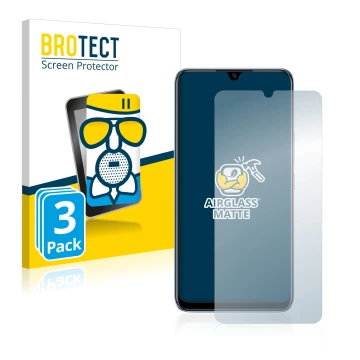 Parte frontal de un envase de producto con el logotipo de la marca BROTECT. Al lado se muestra el dispositivo Vivo V20 SE con 