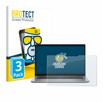 Parte frontal de un envase de producto con el logotipo de la marca BROTECT. Al lado se muestra el dispositivo Dell Latitude 73