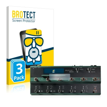 Parte frontal de un envase de producto con el logotipo de la marca BROTECT. Al lado se muestra el dispositivo Kemper Profiler 