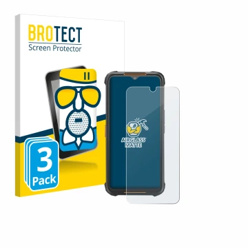 Parte frontal de un envase de producto con el logotipo de la marca BROTECT. Al lado se muestra el dispositivo AGM H5 con su pr