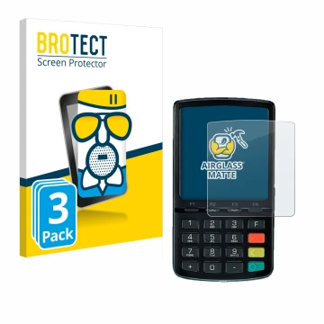 Parte frontal de un envase de producto con el logotipo de la marca BROTECT. Al lado se muestra el dispositivo ingenico Link/25