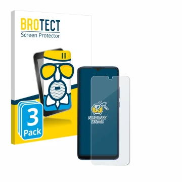 Parte frontal de un envase de producto con el logotipo de la marca BROTECT. Al lado se muestra el dispositivo Xiaomi Redmi 10C