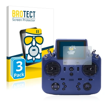 Parte frontal de un envase de producto con el logotipo de la marca BROTECT. Al lado se muestra el dispositivo FrSky Tandem X18