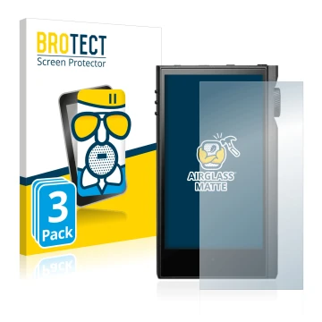 Parte frontal de un envase de producto con el logotipo de la marca BROTECT. Al lado se muestra el dispositivo Astell&Kern Kann