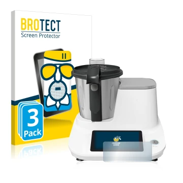 Parte frontal de un envase de producto con el logotipo de la marca BROTECT. Al lado se muestra el dispositivo Moulinex Click&C
