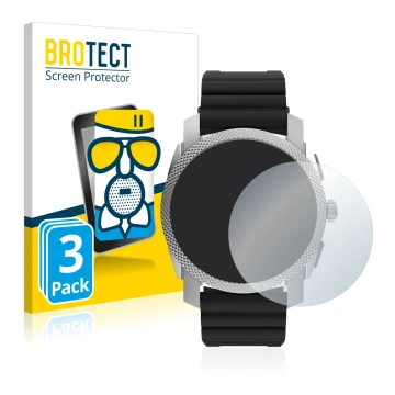 Parte frontal de un envase de producto con el logotipo de la marca BROTECT. Al lado se muestra el dispositivo Fossil Gen 6 Hyb