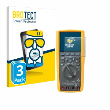 Parte frontal de un envase de producto con el logotipo de la marca BROTECT. Al lado se muestra el dispositivo Fluke 287 con su